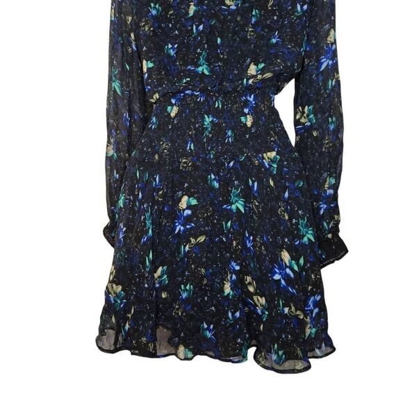 Anthropologie Ruched Floral Mini Dress Size Medium Long Sleeve V-Neck - Picture 7 of 10